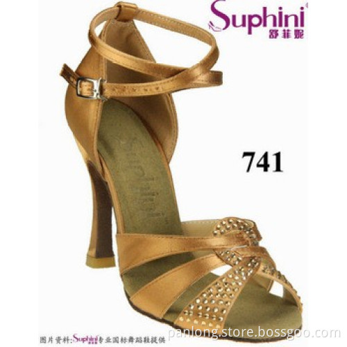 Suphini Deep Tan Crystal Stone Stylish Dance Shoes